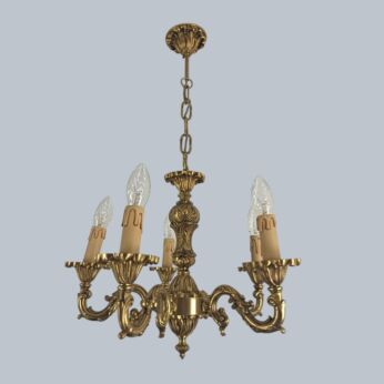 vintage brass chandelier ornate Spanish revival style 5 arm 60s-70s