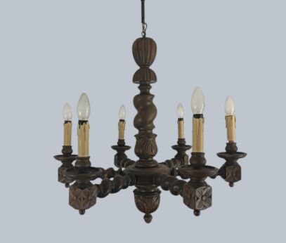 Barley twist Twisted Wood Chandelier 6 lights arm vintage ornate carved wood farmhouse style 