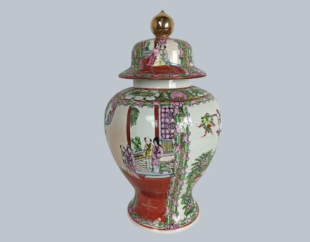 Vintage Chinese Lidded Urn Vase | Hand Painted Family Rose Porcelain