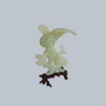 Antique Asian Carved Green Celadon Jade Bird with Custom Wood Base