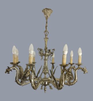 Gothic Brass 8 Arm Lights Chandelier Dragons  Winged Serpents silverplated WOW