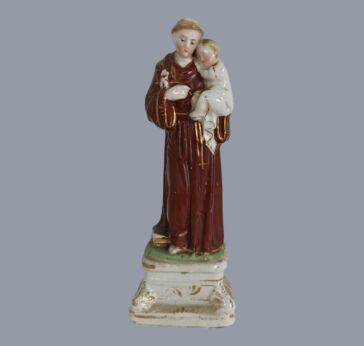 Antique Vieux Bruxelles Saint Anthony with Infant Jesus Porcelain Figurine 1800s