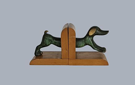 Vintage Hakuli Teckel Dog Bronze Wooden Bookends