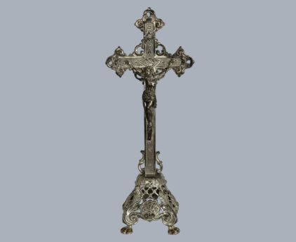 Vintage Ornate Spelter Standing Table Crucifix Jesus Christ