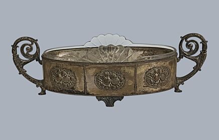 Art Nouveau Antique Silver Plated Centerpiece Glass Inside Planter Bas Relief