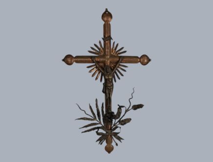 Large Wall Hanging Crucifix Cross Ornate Hammered Copper Black Rose Brass Corpus WOW