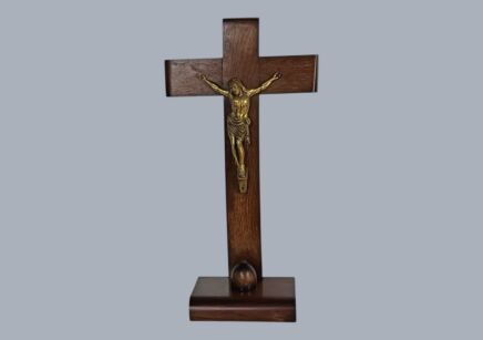 Art Deco Standing Crucifix Wood Brass Corpus Antique Jesus Christ
