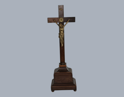 Antique Standing Table Crucifix - Large Wood with Brass Corpus