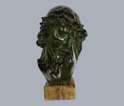 Plaster Sculpture Bust on Marble Base Jesus Christ Richard Aurili Antique