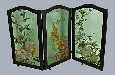 Antique Tri-fold Shutter Panel hand Painted Window Screen Hand Carved Wood WOW