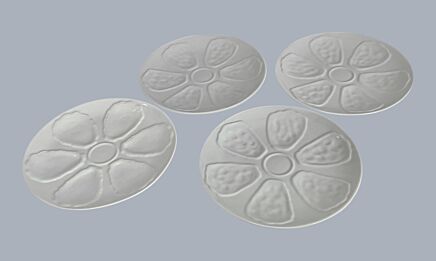 Set of 4 Vintage Oyster Plates White Porcelain Faience 1960s stylish
