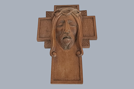 Hand Carved Wood Art Jesus Christ Head of Thorns Sculpture Crucifix Vintage French Oak