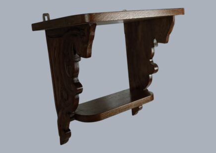 Antique French Ornate Carved Wood Wall Hanging Rack with Shelves