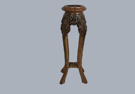 Ornate Chinese Two-Tier Carved Wood Pedestal Side Table - Vintage 1940s