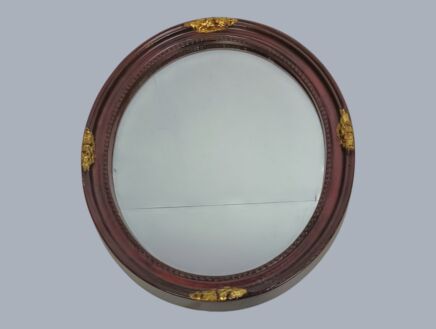 vintage oval mirror wood resin gold touches wall hanging hallway bathroom