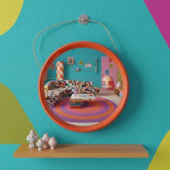 Vintage Round Orange Bathroom Mirror Seventies Retro plastic small