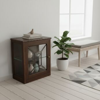 Antique Wooden Leaded Glass Display Cabinet