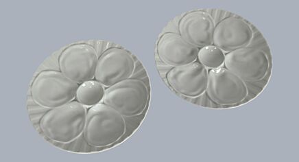 Pair French Pillivuyt Oyster Plates Porcelain Faience Marked White Stylish French vintage