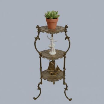 Ornate French Brass Pedestal Table Plant Stand 3 Tier Hollywood Regency Vintage Round