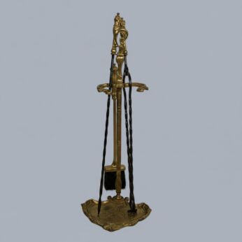 Antique Fire Place Tools Brass Wrought Iron Louis XV Style Ornate Set
