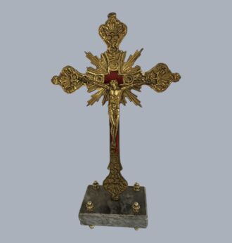 Ornate vintage altar desk crucifix cross brass granite