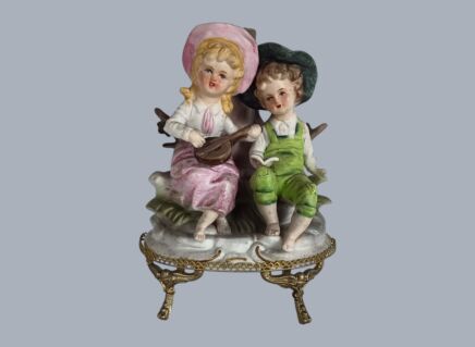 Vintage Capodimonte Porcelain Figurine: Boy and Girl with Banjo, Marked