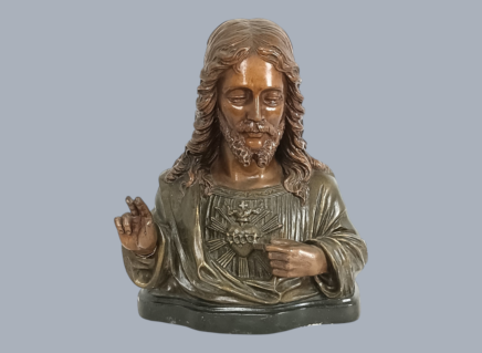 Antique Art Deco Small Bust Plaster Jesus Christ Holy Sacred Heart Polychrome