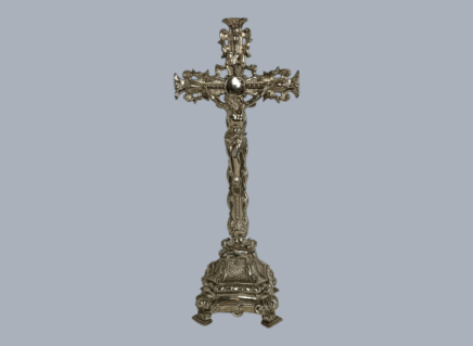 Vintage Spelter Standing Ornate Crucifix Corpus Christi - Altar Desk Table