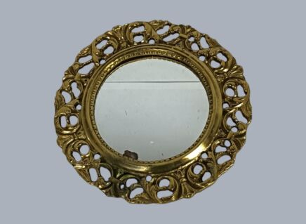 Vintage Ornate Small Wall Hanging Mirror Brass Frame Hollywood Regency Style