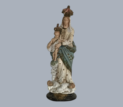 Antique Neo Gothic Statue Plaster Polychrome Our Lady of Victory Infant Angels