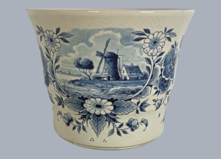 Vintage ADCO Netherlands Ceramic Flower Planter Blue White Mill Flowers