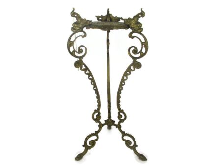 Ornate French Brass Pedestal Table Plant Stand 2 Tier Hollywood Regency satyrs Gothic