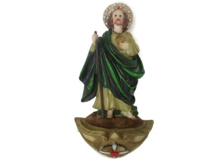 Vintage Holy Water Font Resin Saint Anthony Assisi with Infant Jesus Polychrome Wall Hanging Lovely Italian