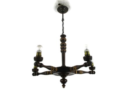 Hand Carved Wooden Chandelier Ornate 5 arm Lights Mid Century Farmhouse Barn Style