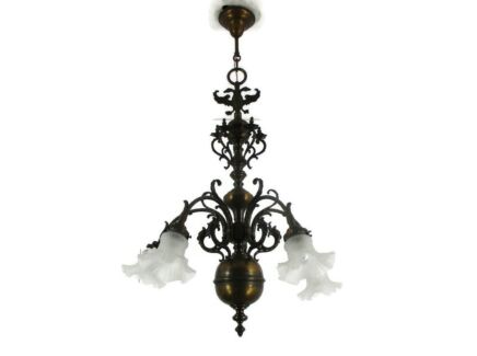Antique Flemish Dutch Double Chandelier 5 arms Lights Bronze Brass  Eagles Gothic Faces
