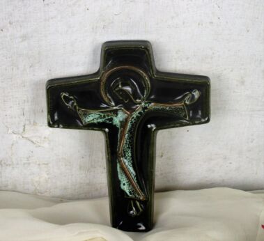 Mid Century Ceramic Modernist Crucifix Brown Bree era Tieberghien Amphora