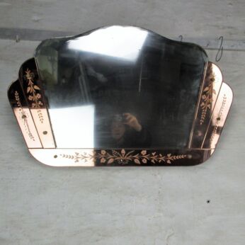 Pink Clear Venetian Mirror Ornate Etched Cut to Clear Glass Art Nouveau Deco