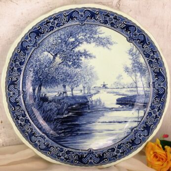 Delft Blue Hand Painted Wall Charger Plate Hanging Blue White Boch Landscape
