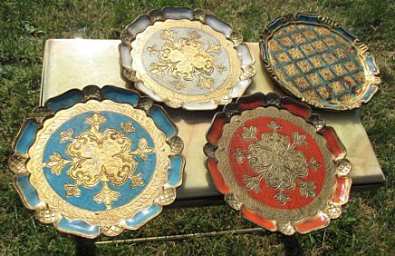 4 Italian Mid Century Hollywood Regency Florentine Serving Tray Platter