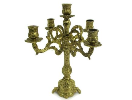 Gorgeous Brass Ornate Embossed Candle Holder Stick Candelabra 5 arm  Lovely Vintage