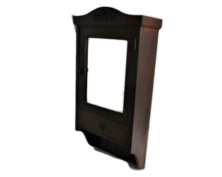 Kitchen Apothecary Bathroom Cabinet Oval Beveled Glass Mirror   Hand Carved Fleur de Lis Lys sweet hooks French Pediment