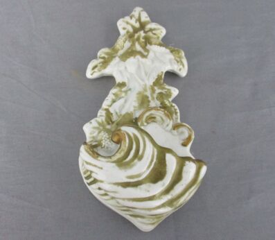 Large Polychrome Holy Water Font Vessel hand Painted Porcelain Wall Hanging