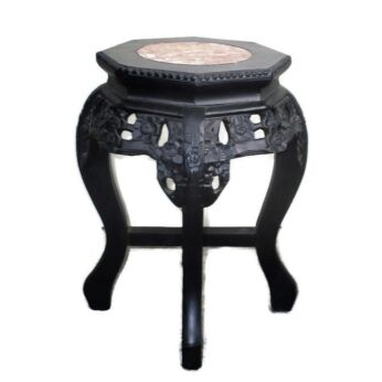 Hand Carved Wood Oriental Marble Top Hall Console Table Pedestal Tabouret