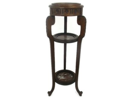 Large Carved Wood Marble Tops 3 Tier Plant Flower Bonsai Stand Side Table Pedestal Hand Carved wood