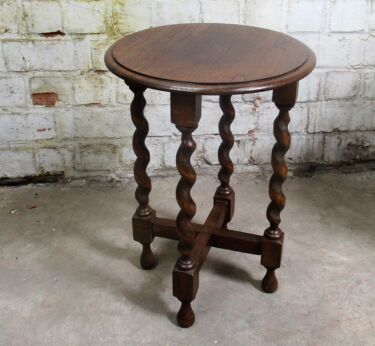 Small Barley Twist Wooden Side Occasional Wine Table Pedestal Plant Stand 17.71"