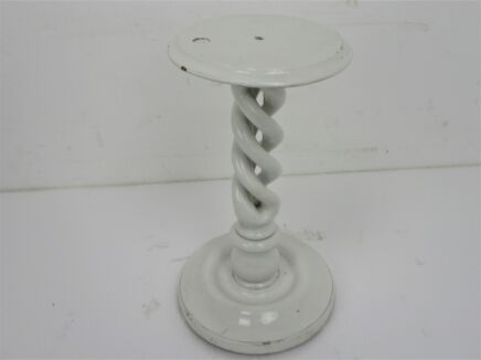 Hand Carved Wood Open Barley Twist Pedestal Display Side Table Plant Bonsai Stand Country Farmhouse Barn Style Painted White 15.74"