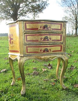 Florentine Wood Red Gilt Gold Bed Side Table Small Cabinet Hollywood Regency