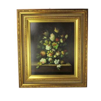Oil Painting Canvas Framed Gorgeous Frame Signed Lopez Still life Bouquet