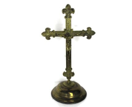 French Standing Crucifix Corpus Christi Cross Jesus Christ Calvary Ornate Brass