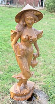 XL Vintage Vietnamese Asian Woman Carved Wood Statue Nude 40.16" Stunning